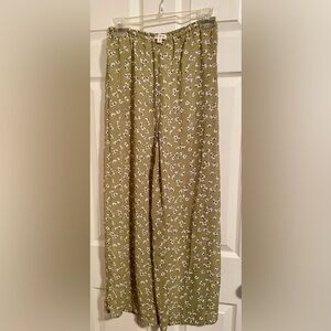 POL Olive Green Floral Wide-Leg Pants